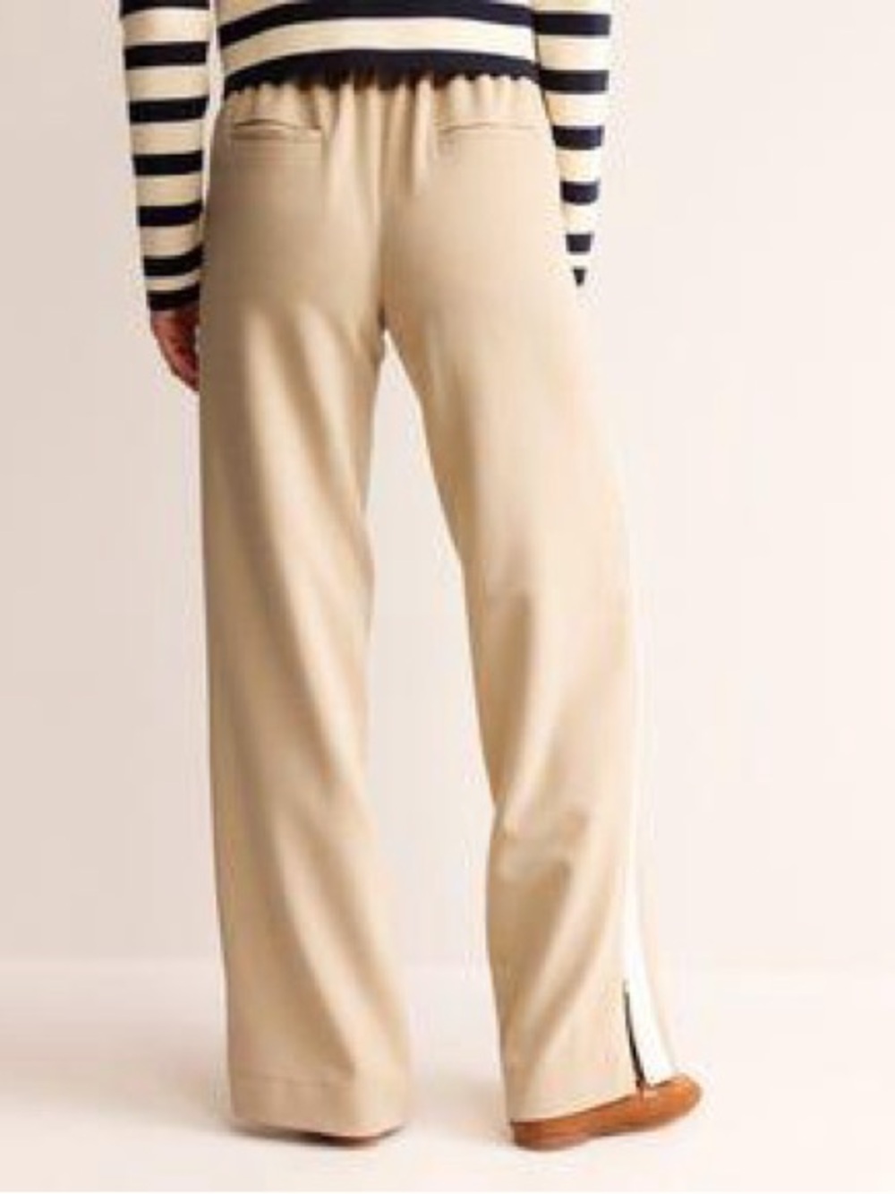 NWT Boden Pull On Side Stripe Trousers Ankle Zip Beige Size 14 Regular - Picture 7 of 14